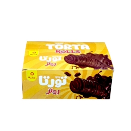 صورة تورتا رولز- كيك كاكاو ملفوف محشو بكريمة الشيكولاته ومغطي بالشيكولاتة - 12 قطعه
