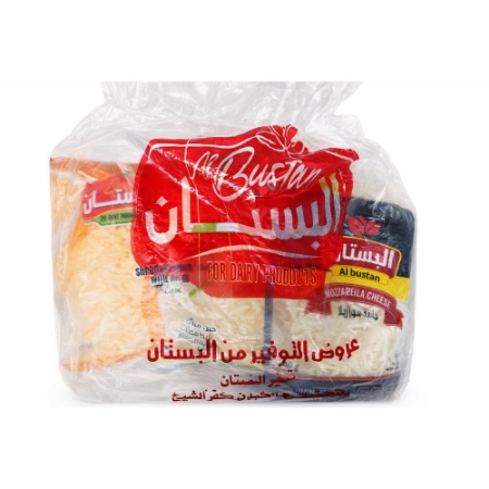 صورة عرض جبنة موزاريلا مبشور + جبنة مبشور بطعم الشيدر+ جبنة مبشور بطعم الرومي  من البستان -400جرام