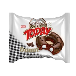 صورة توداي دونات كيك مغطي بطعم الشيكولاته ومحشو بكريمه الحليب