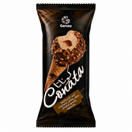صورة كوناتا ايس كريم شوكولاتة مع صوص الكراميل والمغطاة بالشوكولاتة البلجيكية والمكسرات